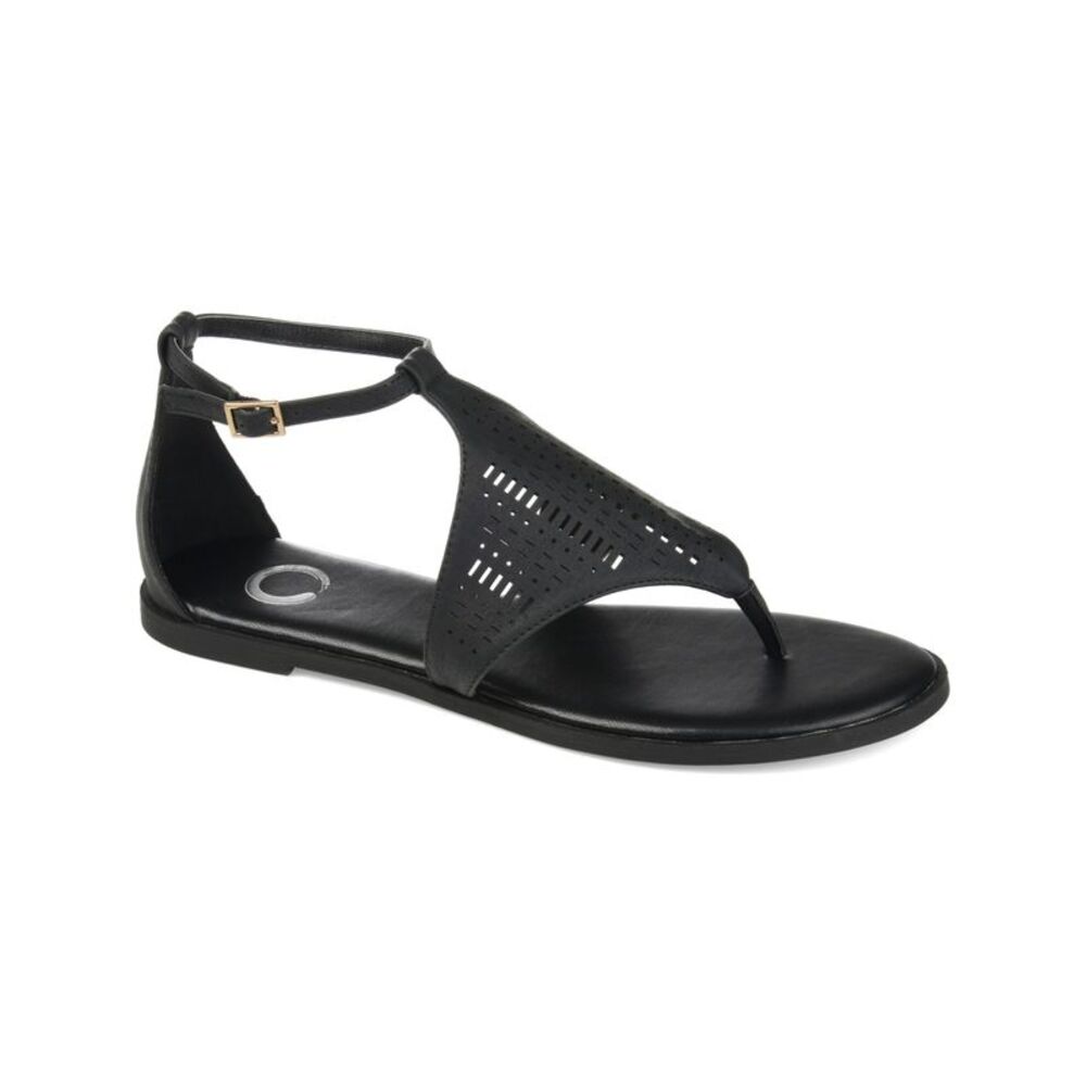 JOURNEE COLLECTION Womens Black Laser Cut Half-Caged Niobi Thong Sandals 7.5 M